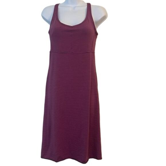 Prana Dresses & Skirts - Prana Striped Racerback Midi Dress Purple Black Lattice Back Women's M